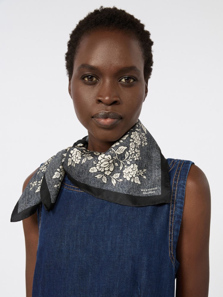 Printed silk twill scarf - MIDNIGHTBLUE