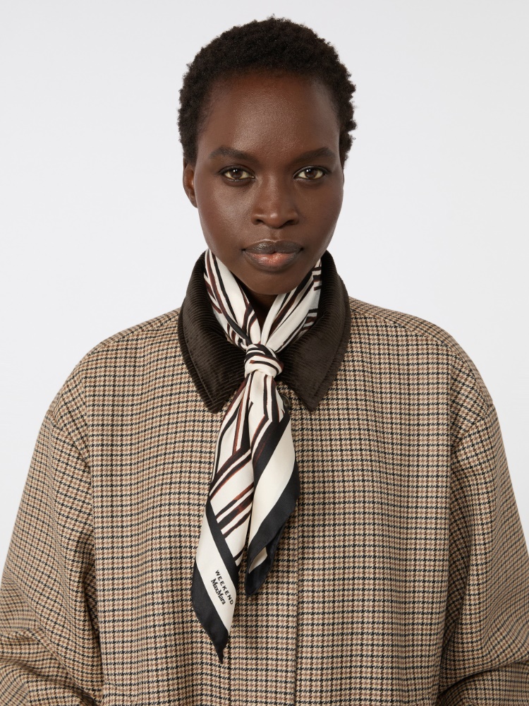 Printed silk twill scarf - CHOCOLATE