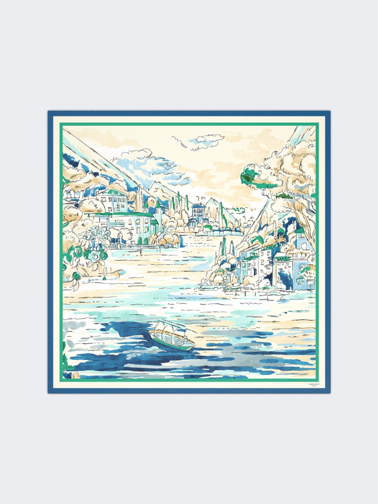 Foulard en soie imprimée - BLEU DE CHINE - 1