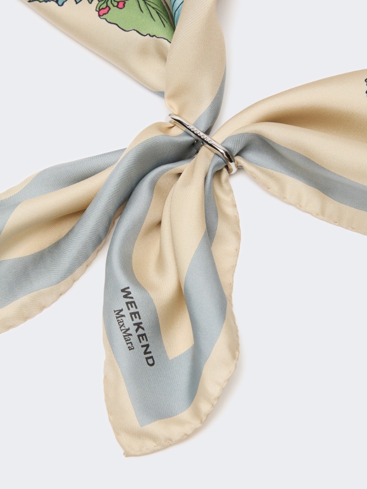 Patterned silk twill foulard - BEIGE - 4