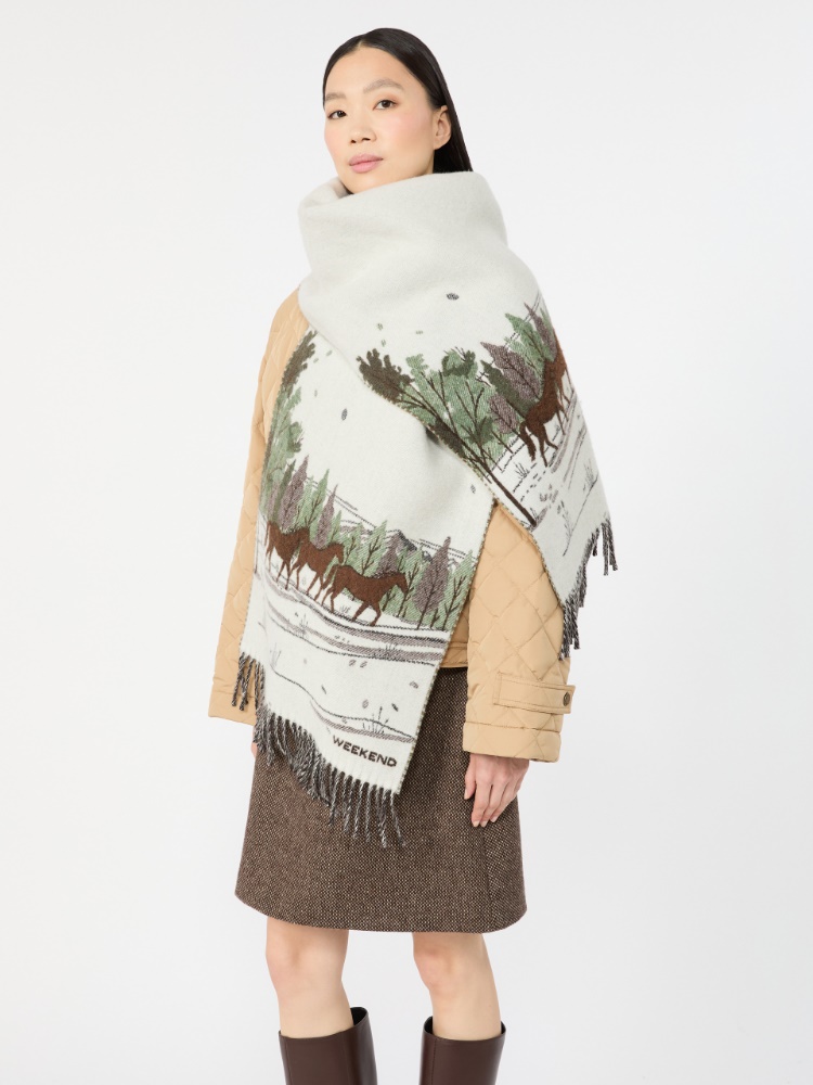 Jacquard wool blend stole - IVORY