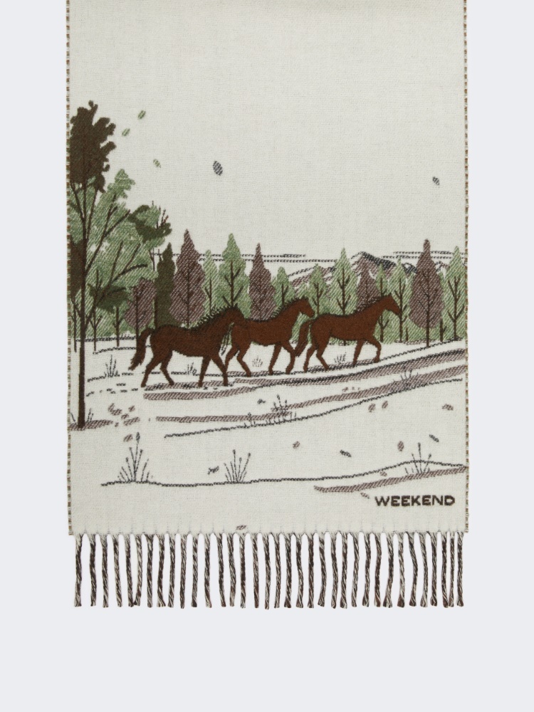 Jacquard wool blend stole - IVORY