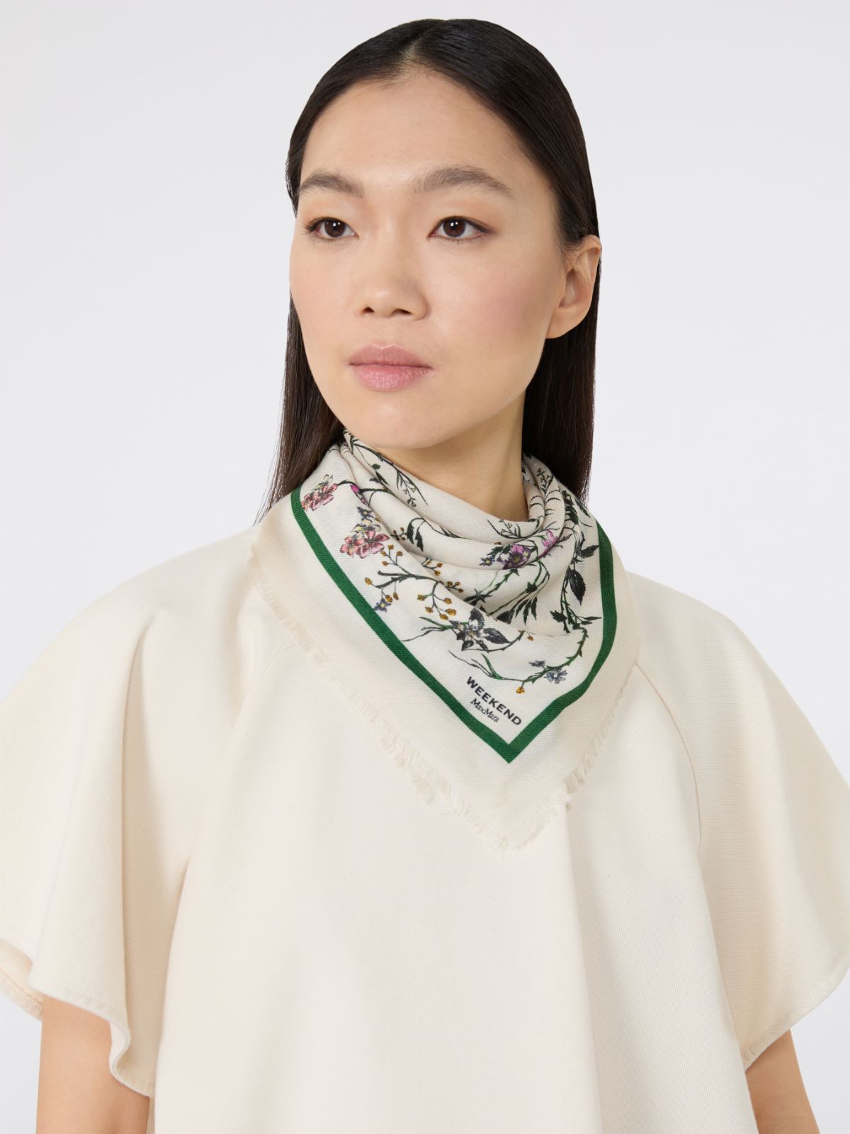 Foulard en laine et soie imprimée - BLANC
