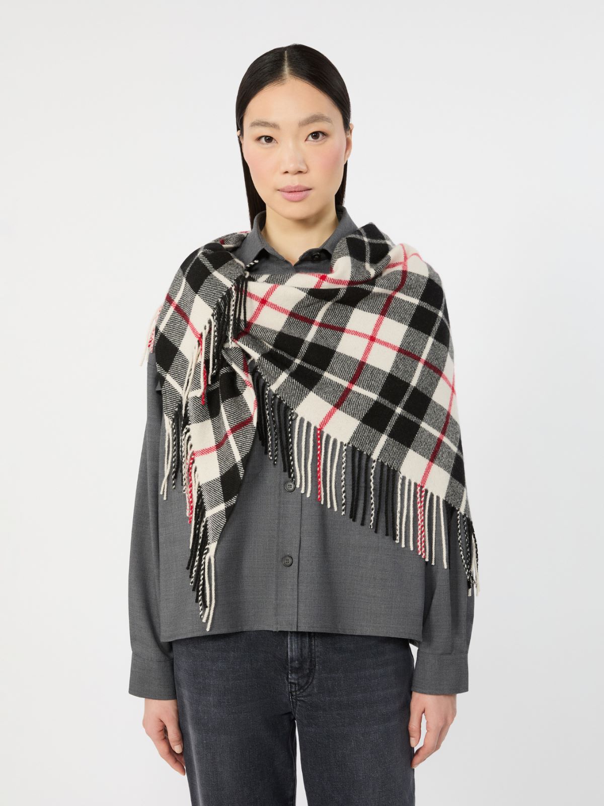 Tartan cashmere stole - IVORY - Max Mara - 4