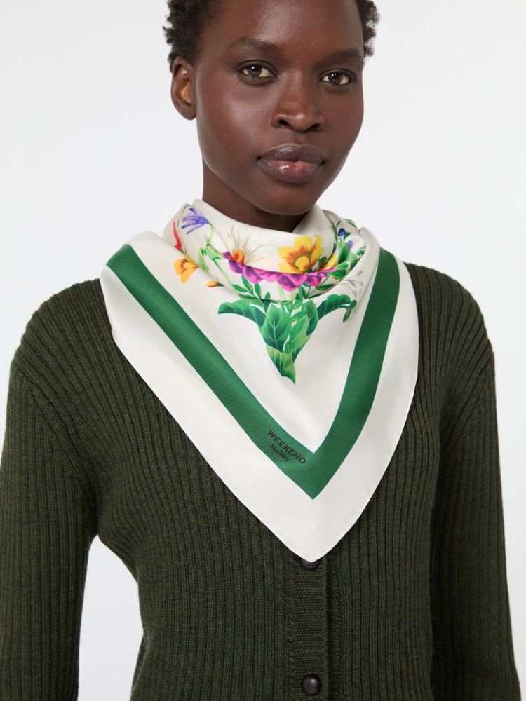 Printed silk oversized scarf - IVORY