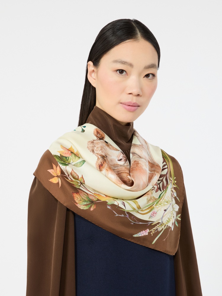 Großes Schultertuch aus bedruckter Seide + BEIGE - Max Mara