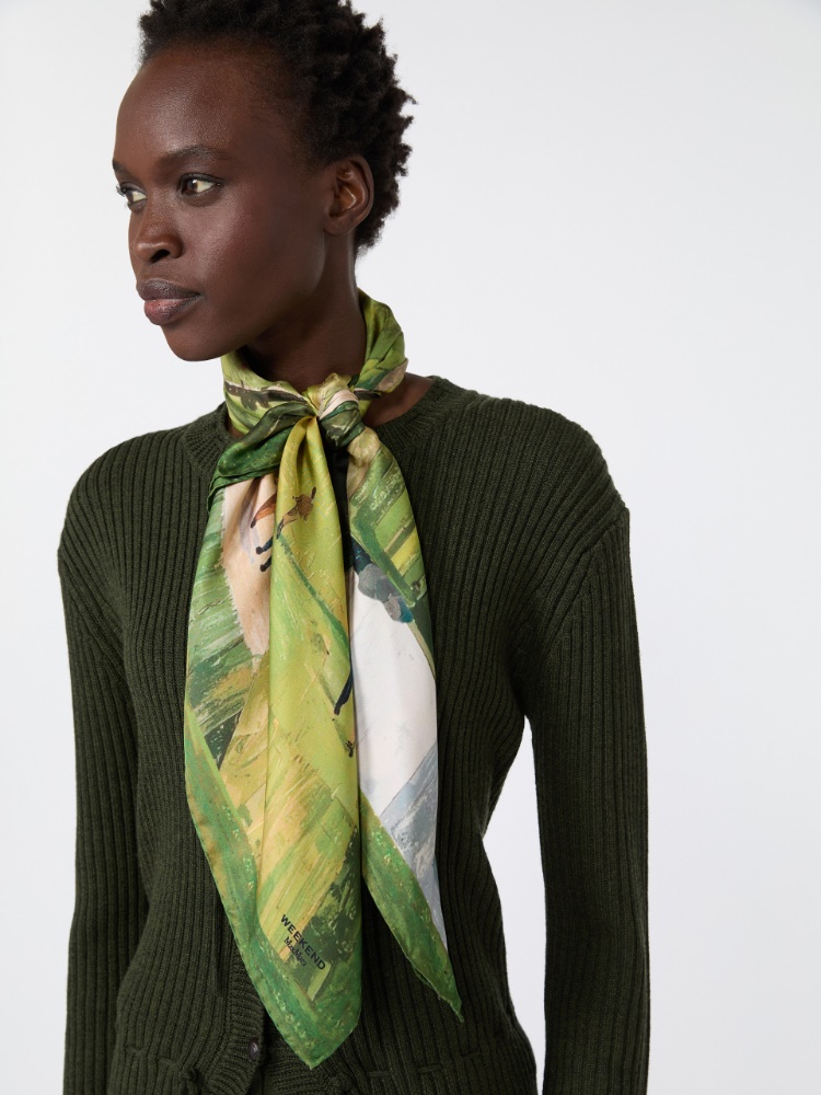 Printed silk oversized scarf - DARK GREEN