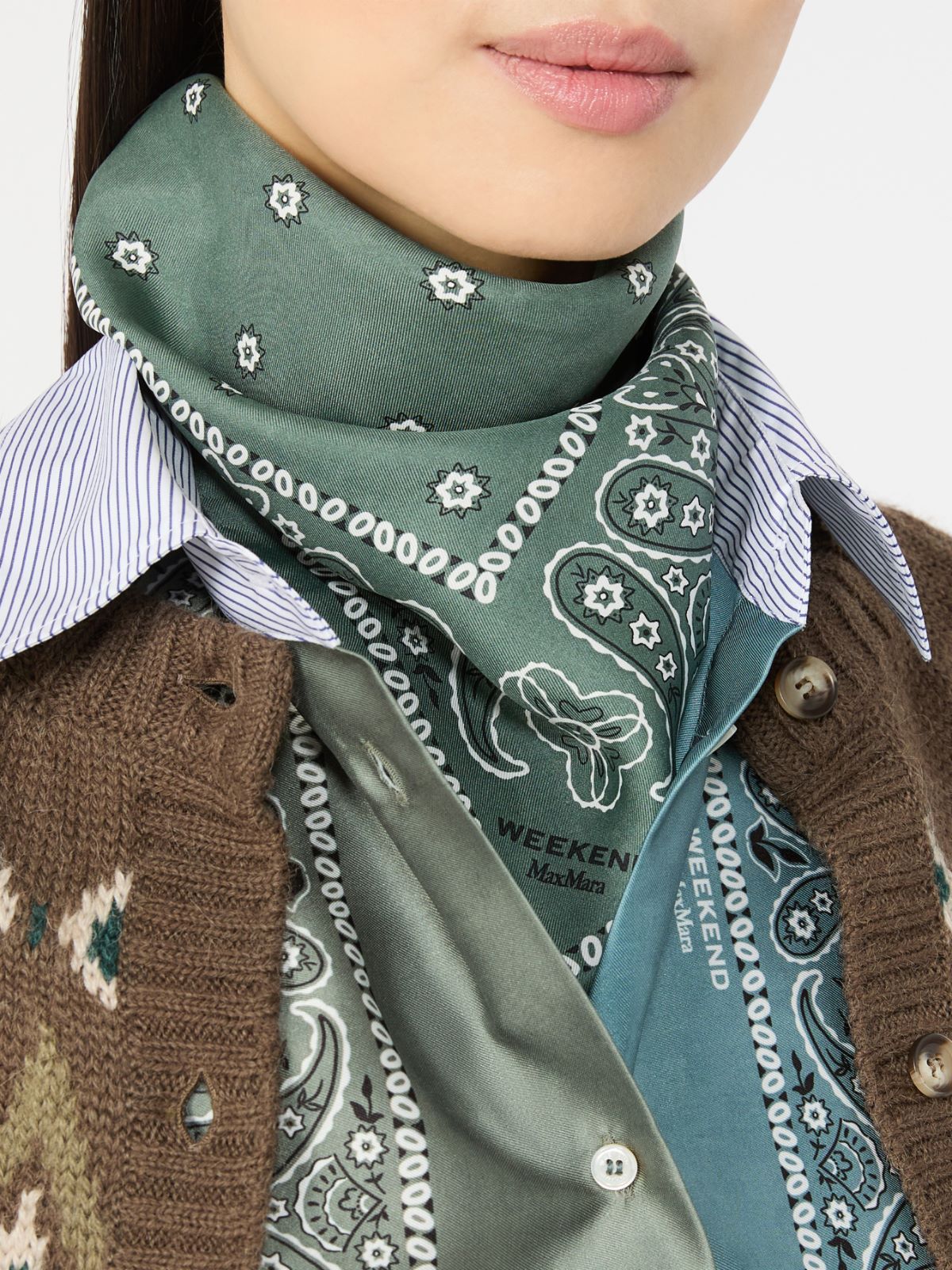 Bandanna print silk foulard - KAKI - Max Mara - 4