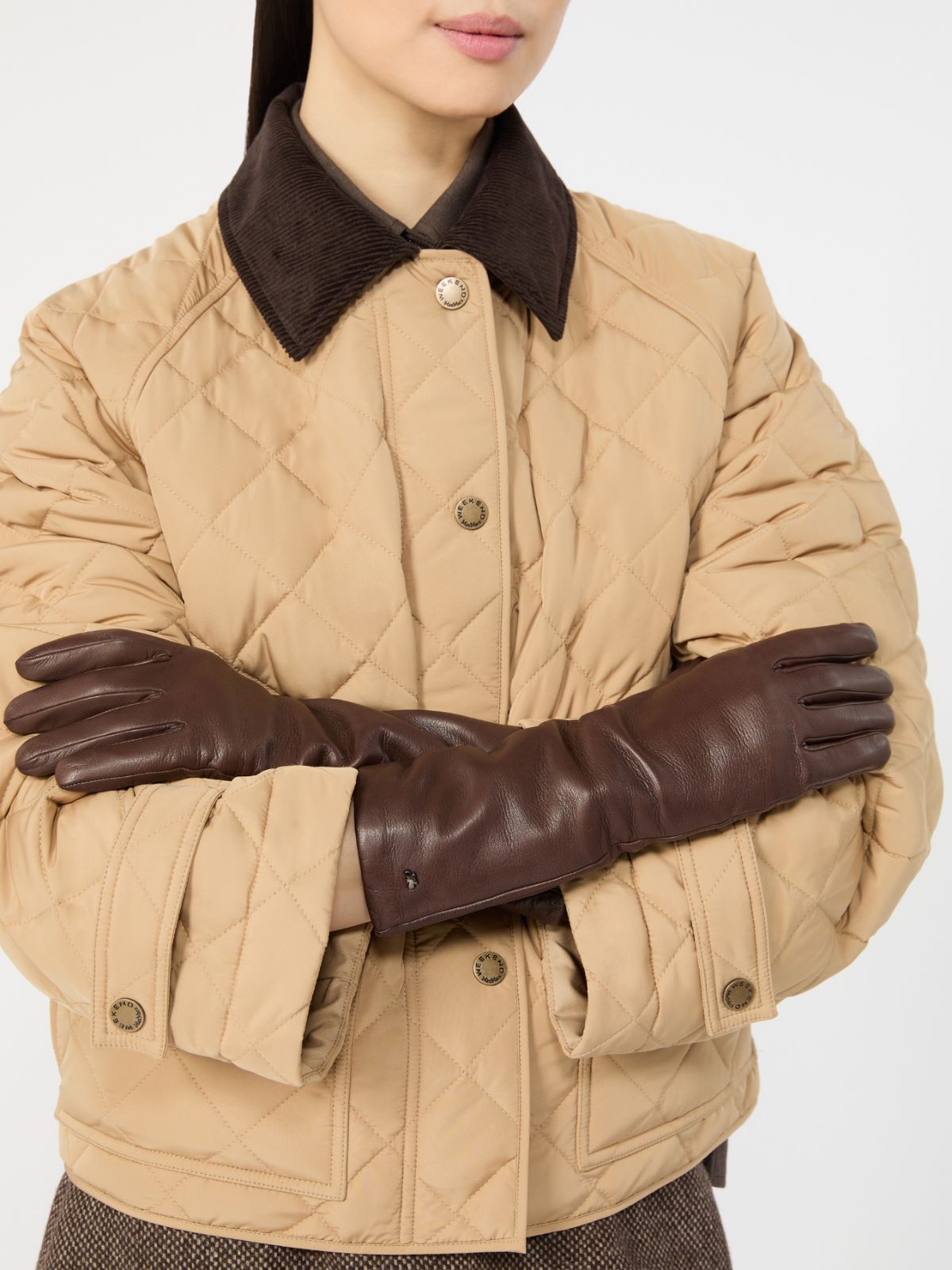 Mid-length nappa leather gloves + DARK BOWN - Max Mara