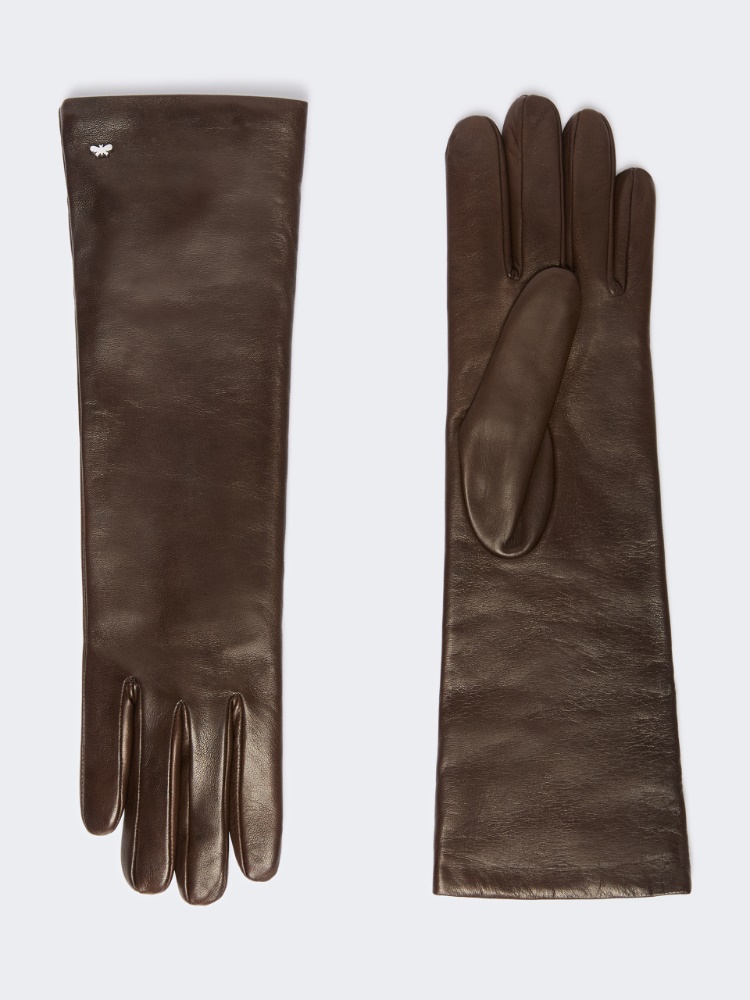 Mid-length nappa leather gloves - DARK BOWN