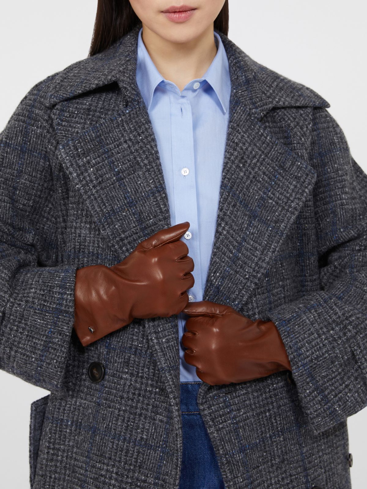 Short nappa leather gloves - TOBACCO