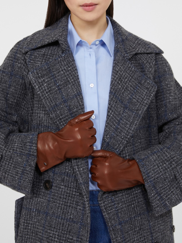 Short nappa leather gloves - TOBACCO
