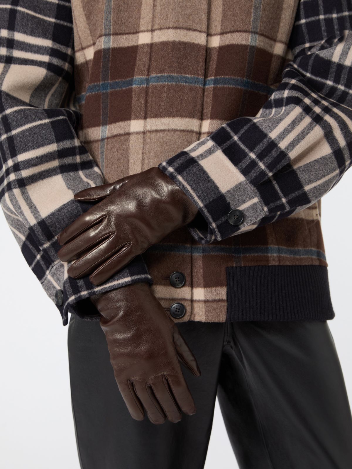 Short nappa leather gloves - DARK BOWN