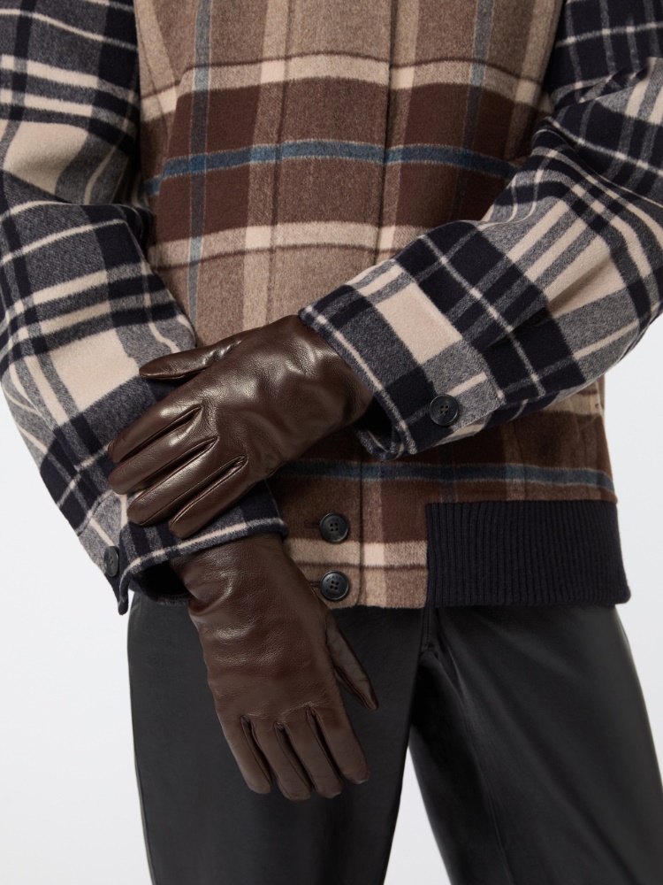 Short nappa leather gloves - DARK BOWN