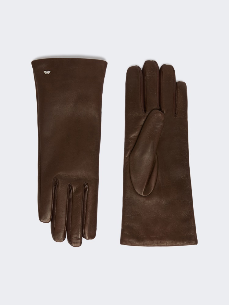 Short nappa leather gloves - DARK BOWN - Max Mara