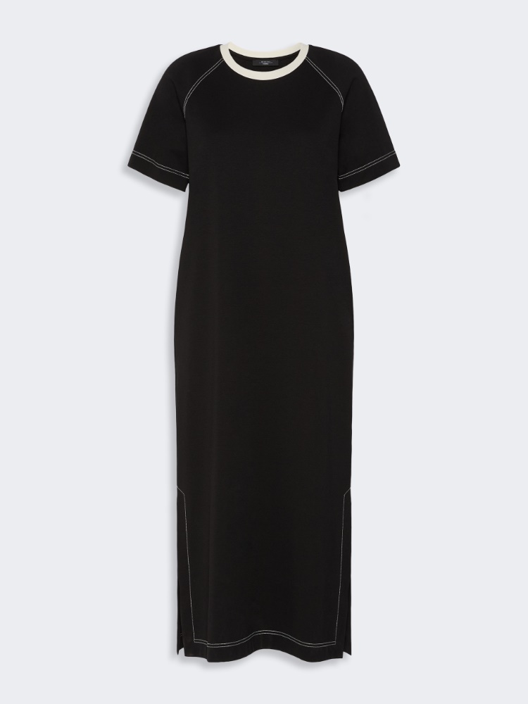 Long cotton-blend jersey dress - BLACK