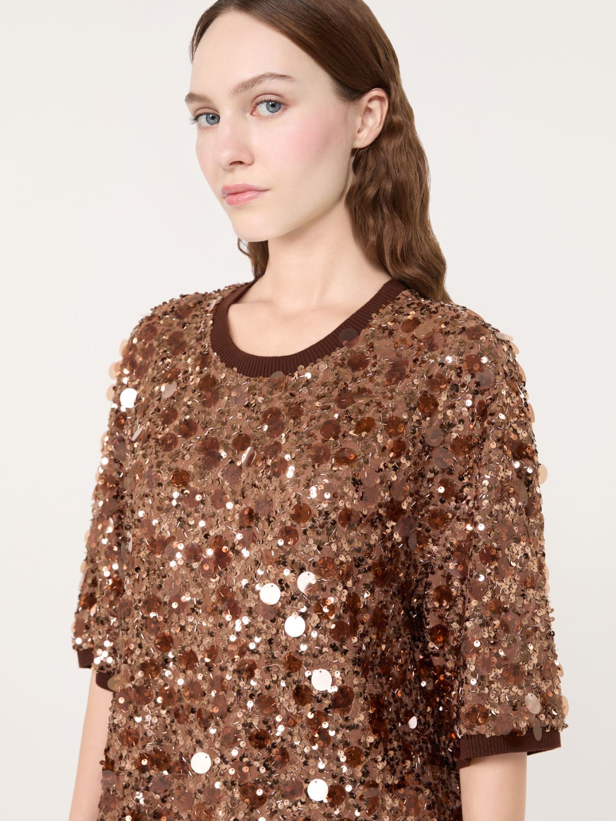Vestido corto de punto con lentejuelas - MARRON - Max Mara - 4