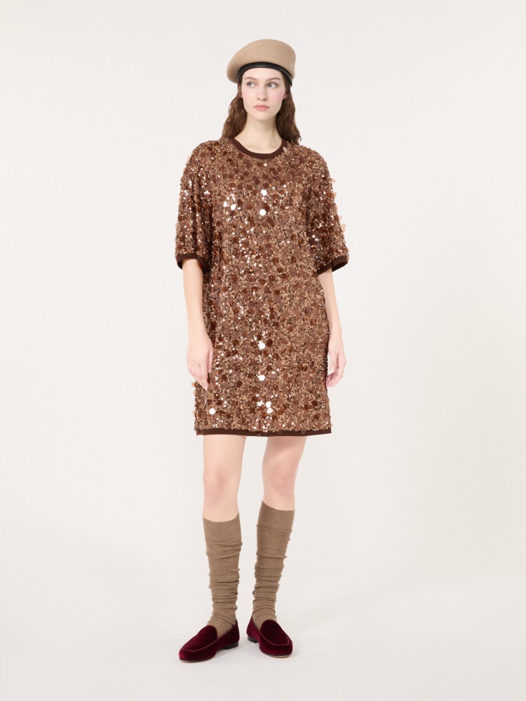 Vestido corto de punto con lentejuelas + MARRON - Max Mara