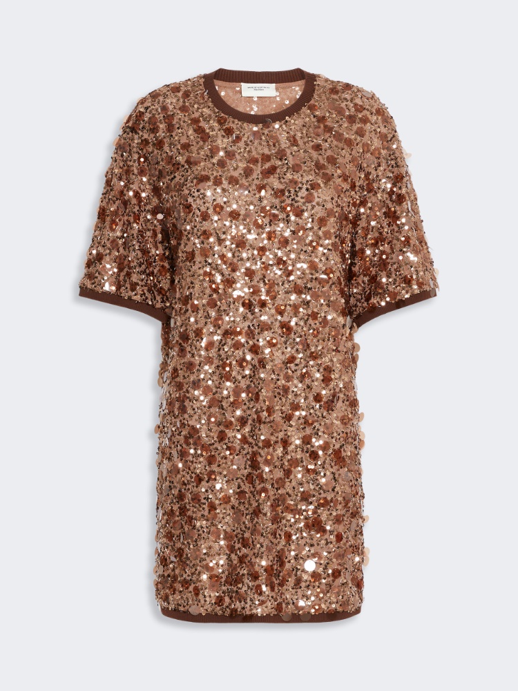 Short sequinned jersey dress - BROWN
