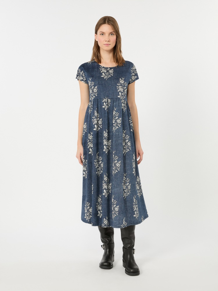 Long printed jersey dress - NAVY - 2