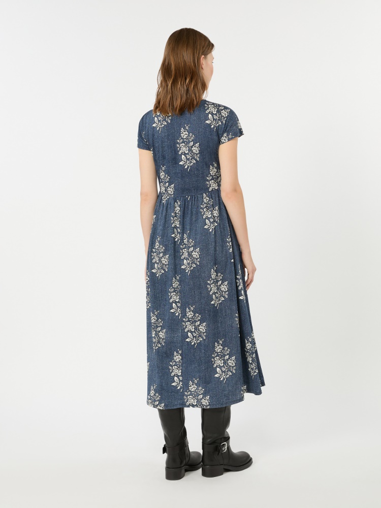 Long printed jersey dress - NAVY - 3