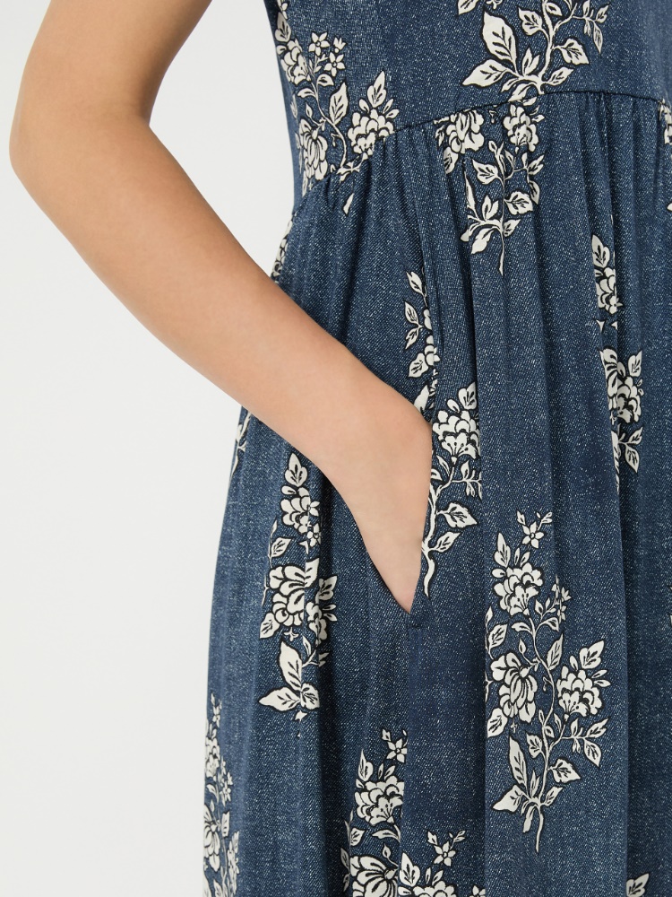Long printed jersey dress - NAVY - 4