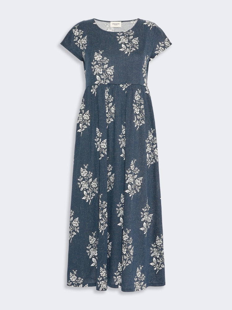 Long printed jersey dress - NAVY