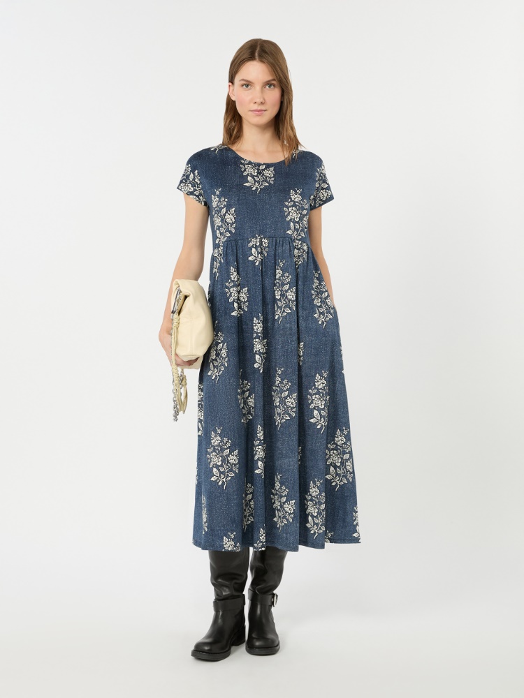 Long printed jersey dress - NAVY - 1