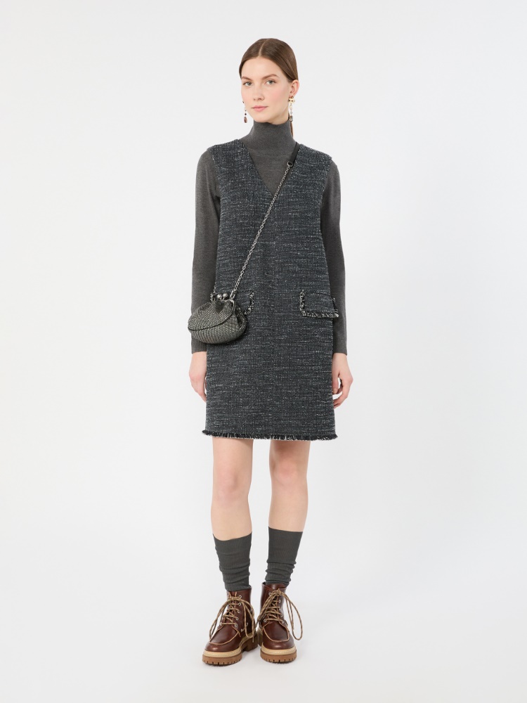 Sleeveless dress in jersey bouclé - DARK GREY