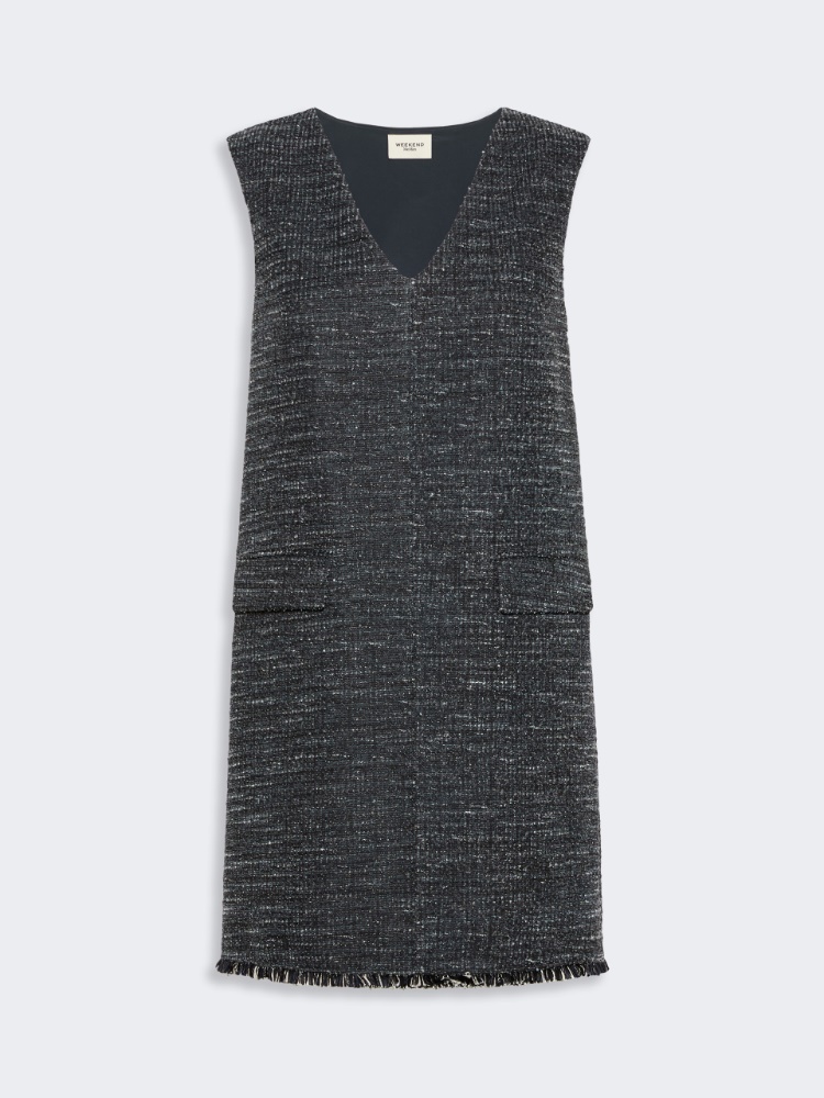 Sleeveless dress in jersey bouclé - DARK GREY