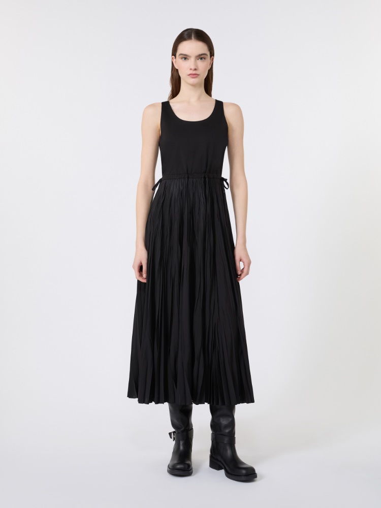 Jersey dress with a plissé-pleated skirt - BLACK - 2