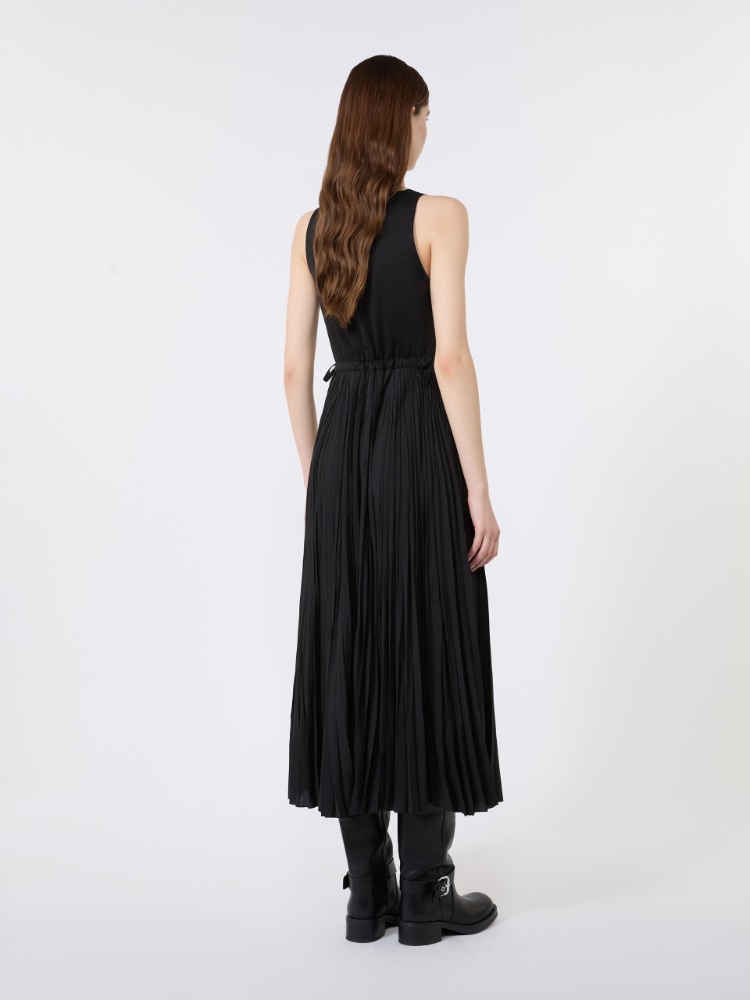 Jersey dress with a plissé-pleated skirt - BLACK - 3