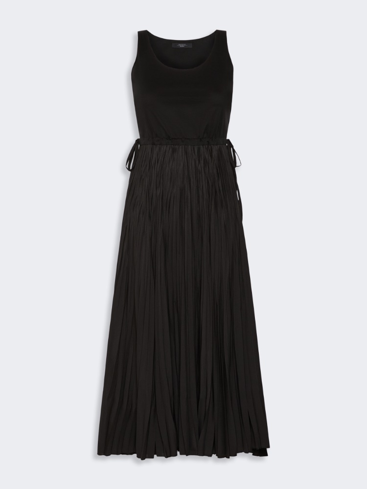 Jersey dress with a plissé-pleated skirt - BLACK