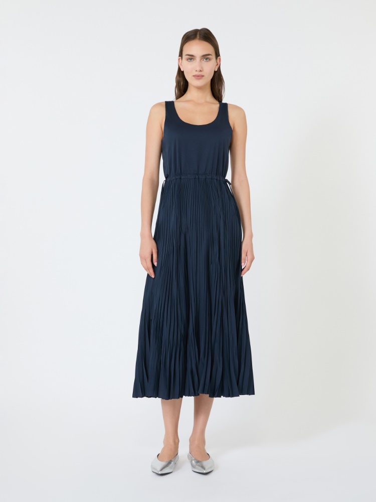 Jersey dress with a plissé-pleated skirt - NAVY - 2