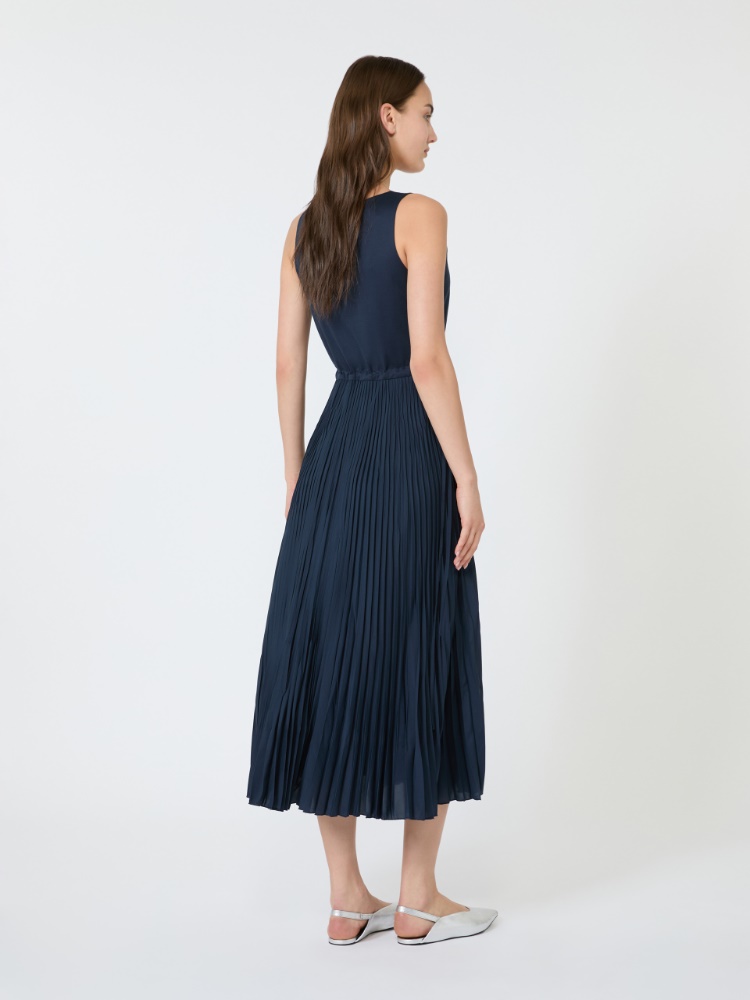 Jersey dress with a plissé-pleated skirt - NAVY - 3