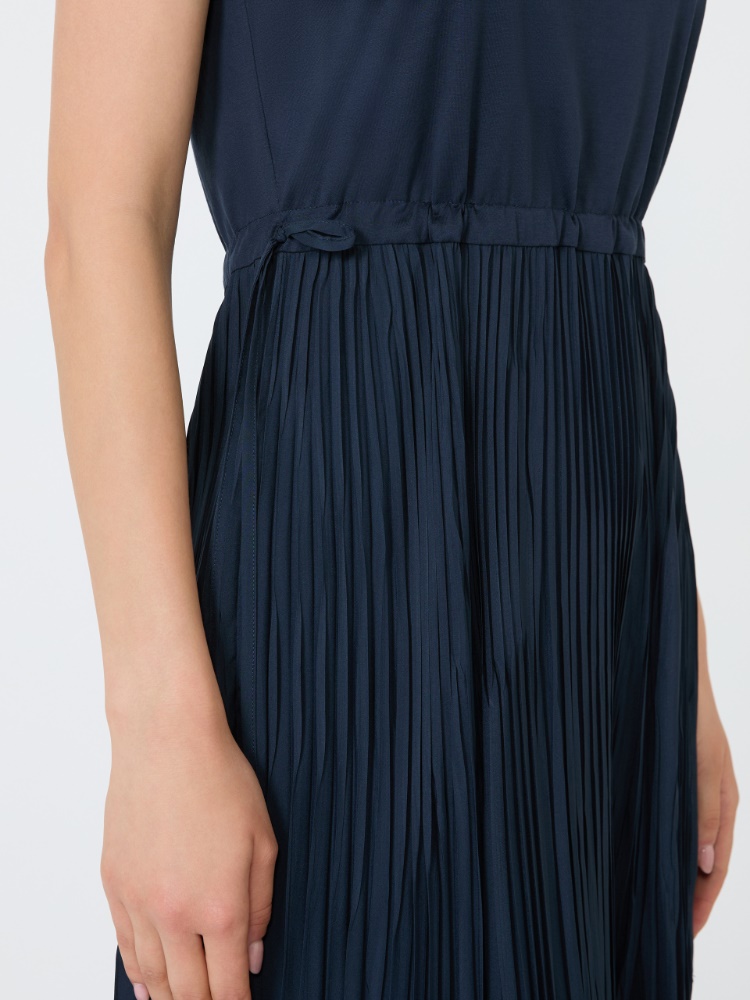 Jersey dress with a plissé-pleated skirt - NAVY - 4