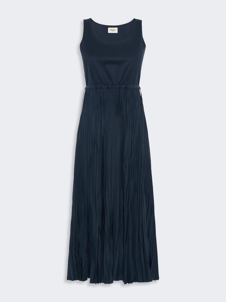 Jersey dress with a plissé-pleated skirt - NAVY - 5