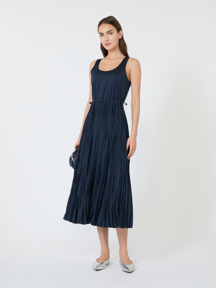Jersey dress with a plissé-pleated skirt - NAVY