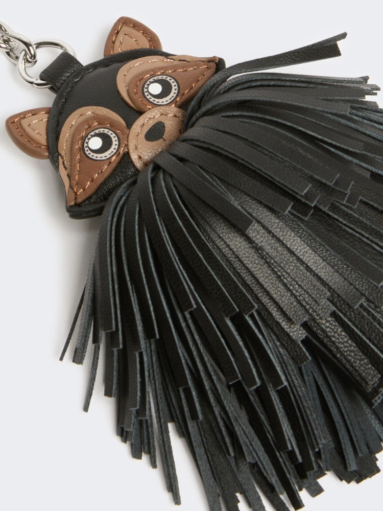 Nappa leather keyring with fringes - MEDIUM GREY - 2