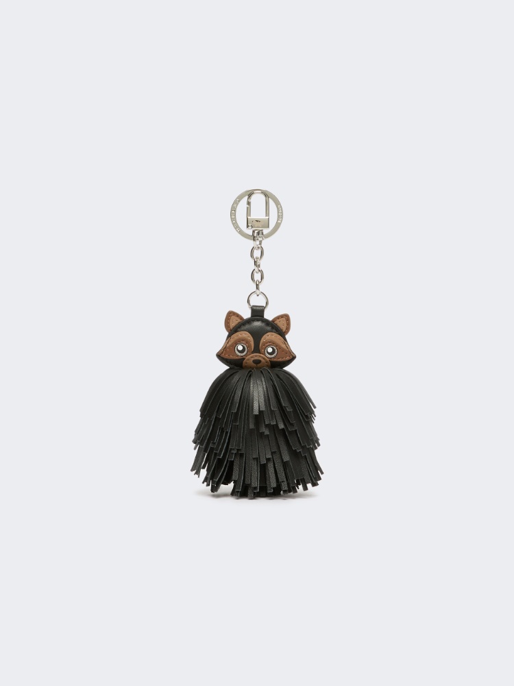 Nappa leather keyring with fringes - MEDIUM GREY - 1