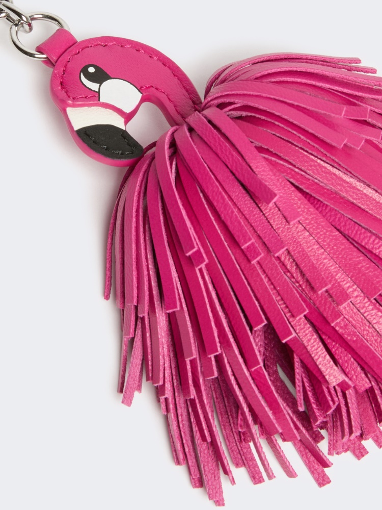 Nappa leather keyring with fringes - PINK - 2