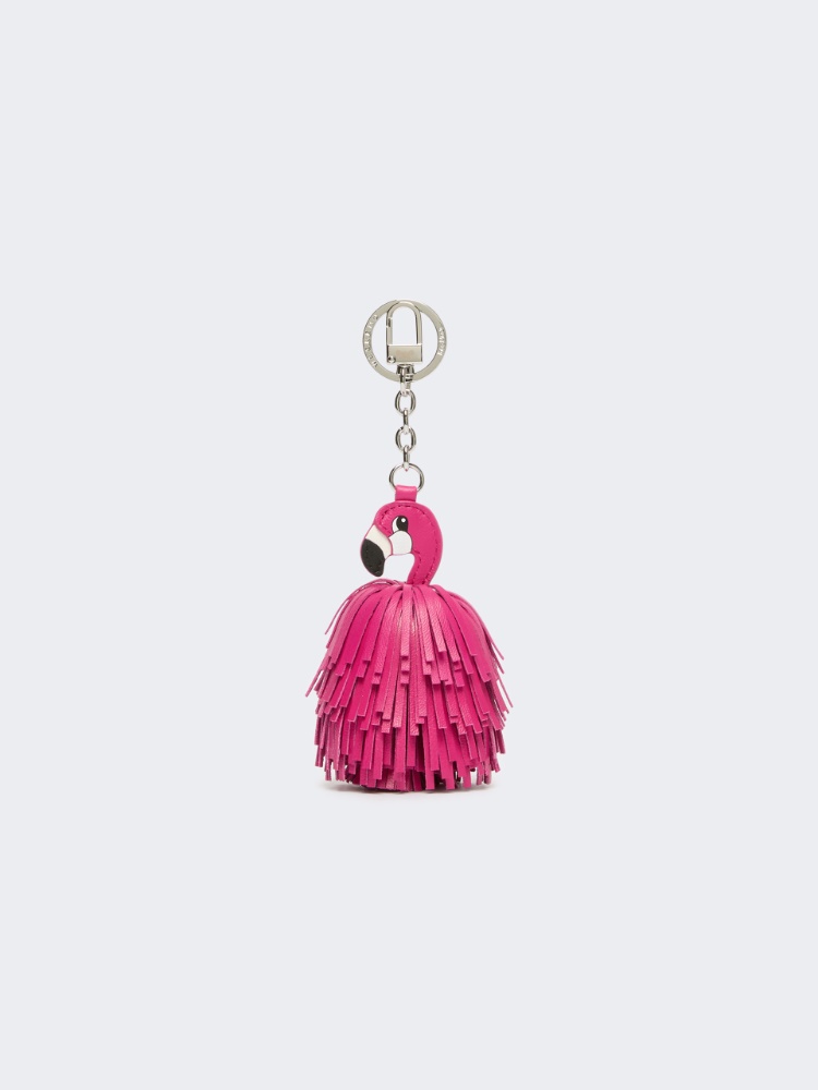 Nappa leather keyring with fringes - PINK