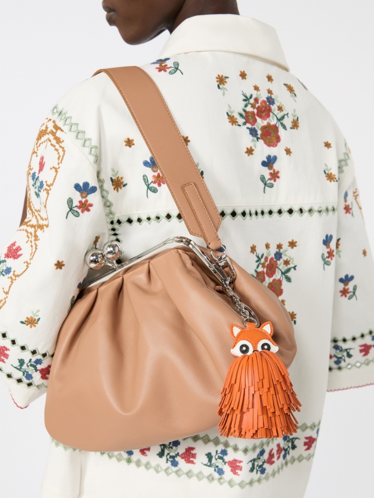 Nappa leather keyring with fringes - ORANGE