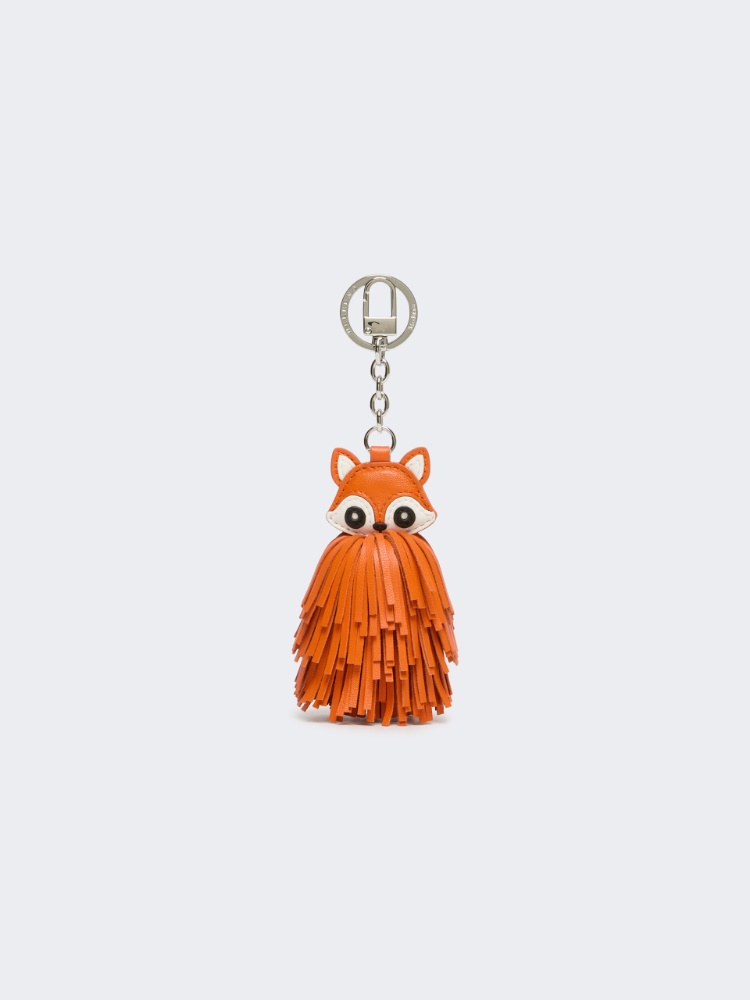 Nappa leather keyring with fringes - ORANGE