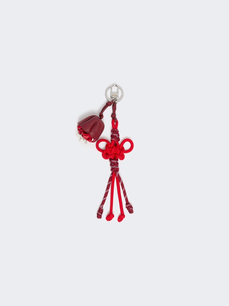 Nappa leather and rope keyring - RED