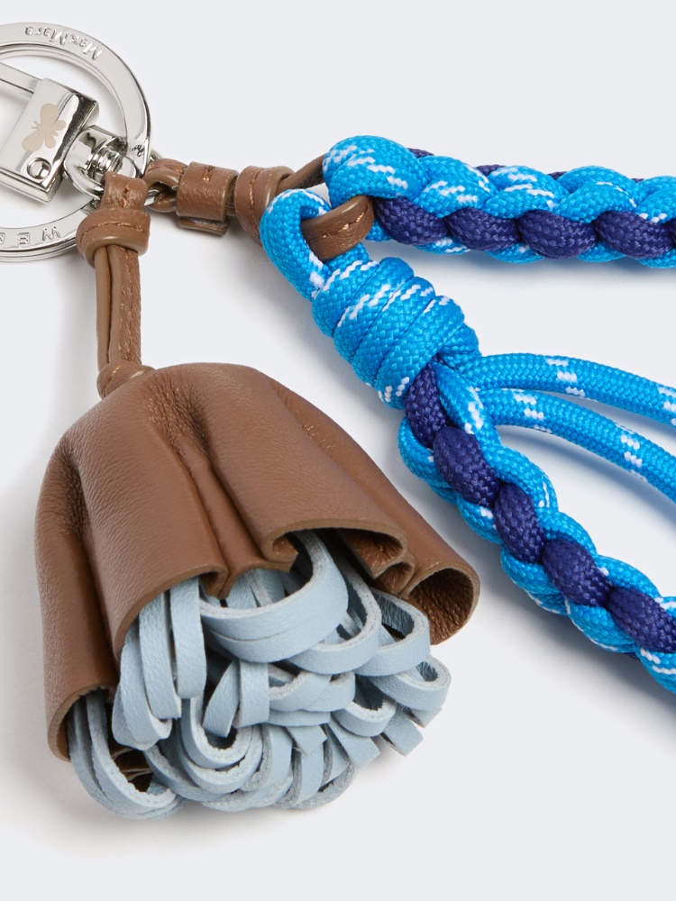 Nappa leather and rope keyring - CORNFLOWER BLUE - 2