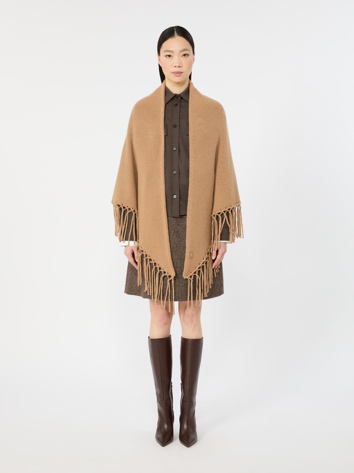 Fringed wool shawl - CAMEL - Max Mara - 2