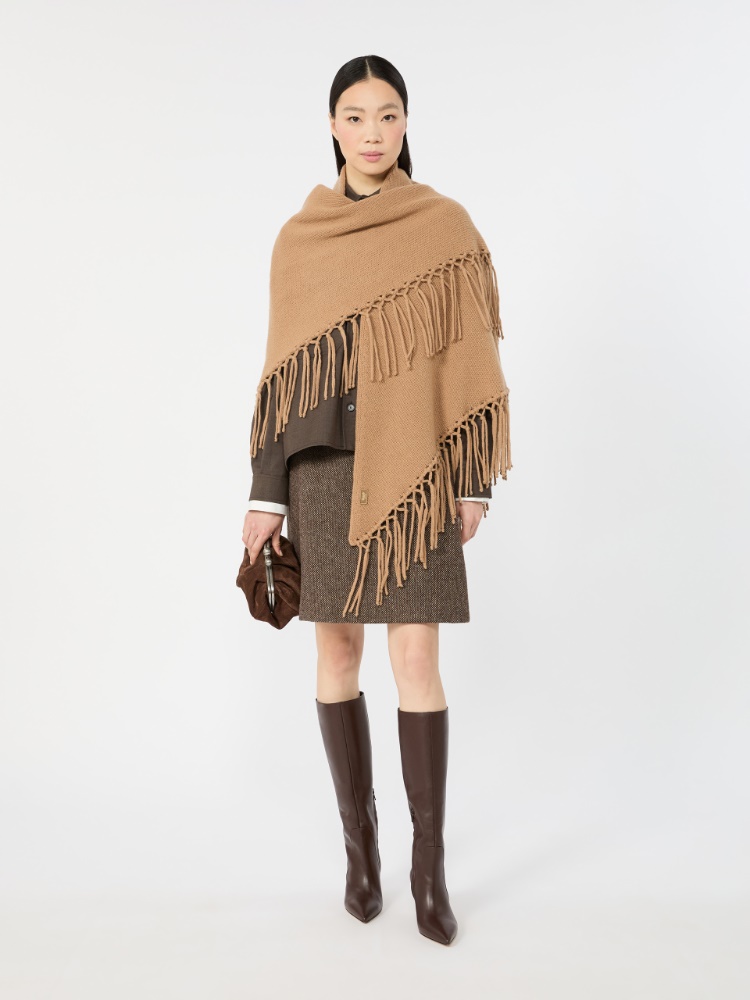 Fringed wool shawl - CAMEL