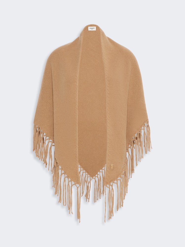 Fringed wool shawl - CAMEL