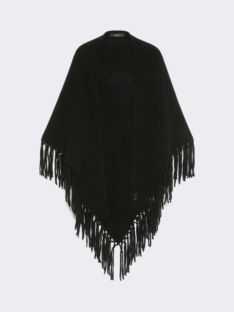 Fringed wool shawl - BLACK